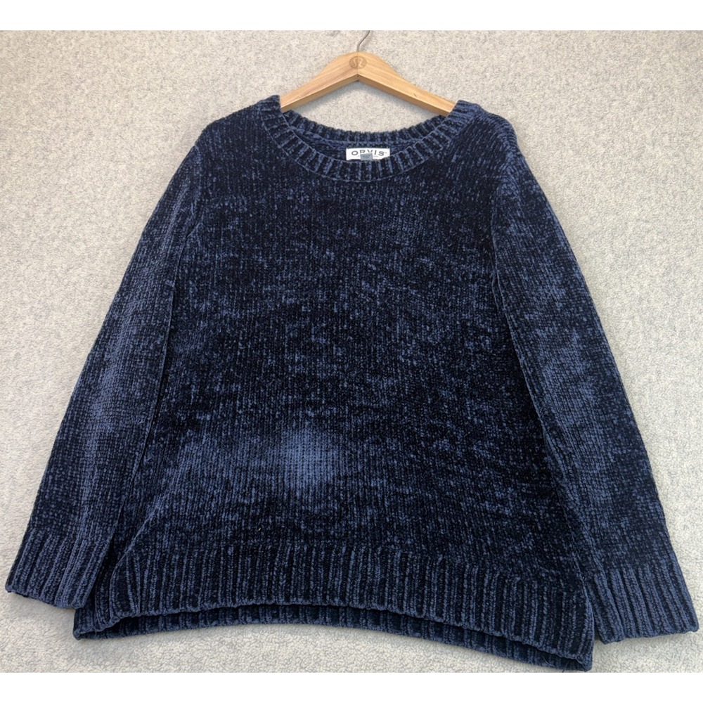 Orvis Womens Chenille Crew Neck Sweater Blue Long Sleeve Pullover Winter Warm M
